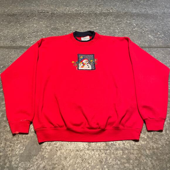 Vintage Snowman Christmas Tree Sweatshirt Womens Large MC Energy Sportswear Red - Picture 2 of 11